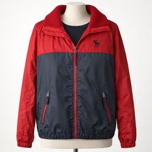 Abercrombie Fitch Men Colorblock Windbreaker Jacket Red Ful Zip Collar L Preppy